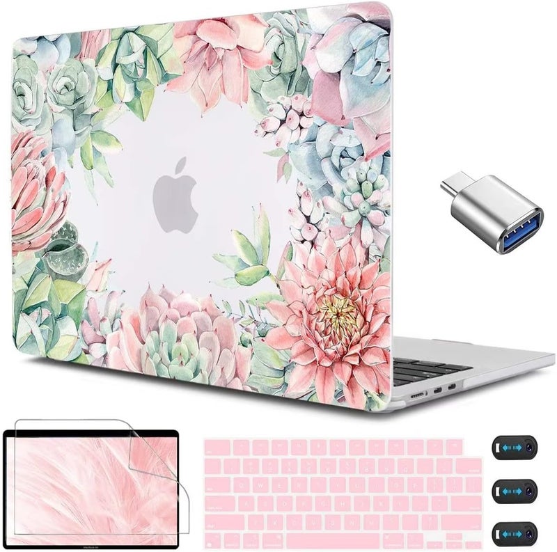 CISSOOK Compatible with MacBook Air 13.6 Inch Case 2022 2024 2025 Release M2 M3 M4, Succulent Plants Cover with Keyboard Cover USB Adapter for MacBook Air 13.6 inch A2681 A3113 A3240- Succulents - Image 1